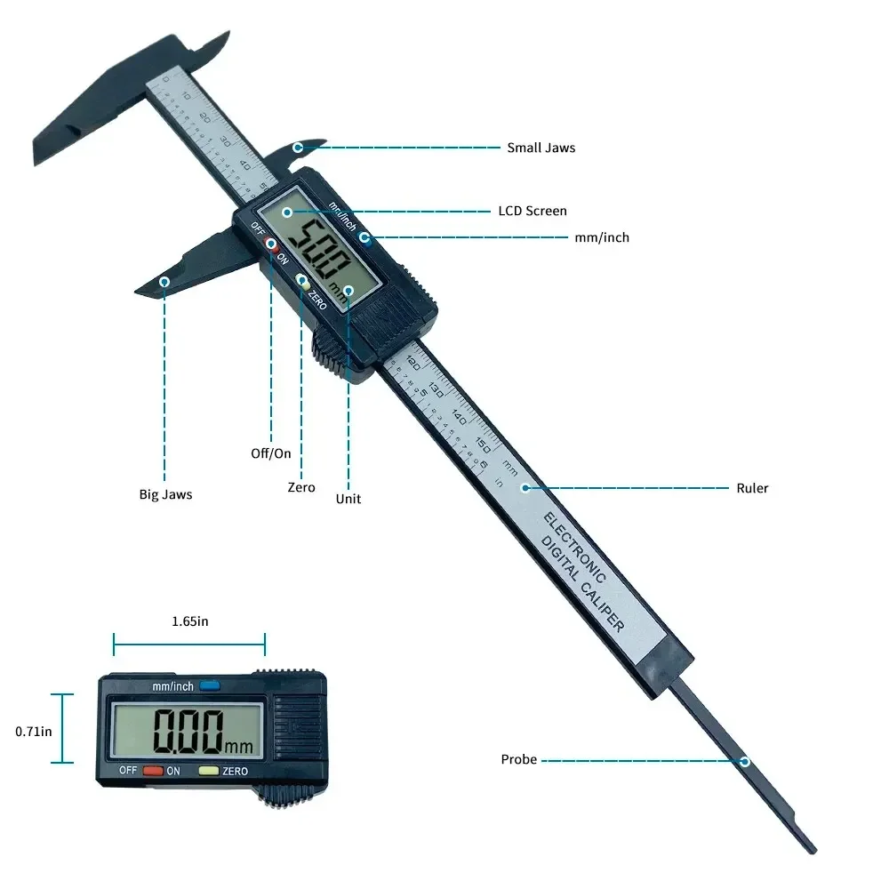 Digital Carbon Fiber Caliper – 100mm/150mm Electronic Vernier Measuring Tool with LCD Display for Precision Measurement 3