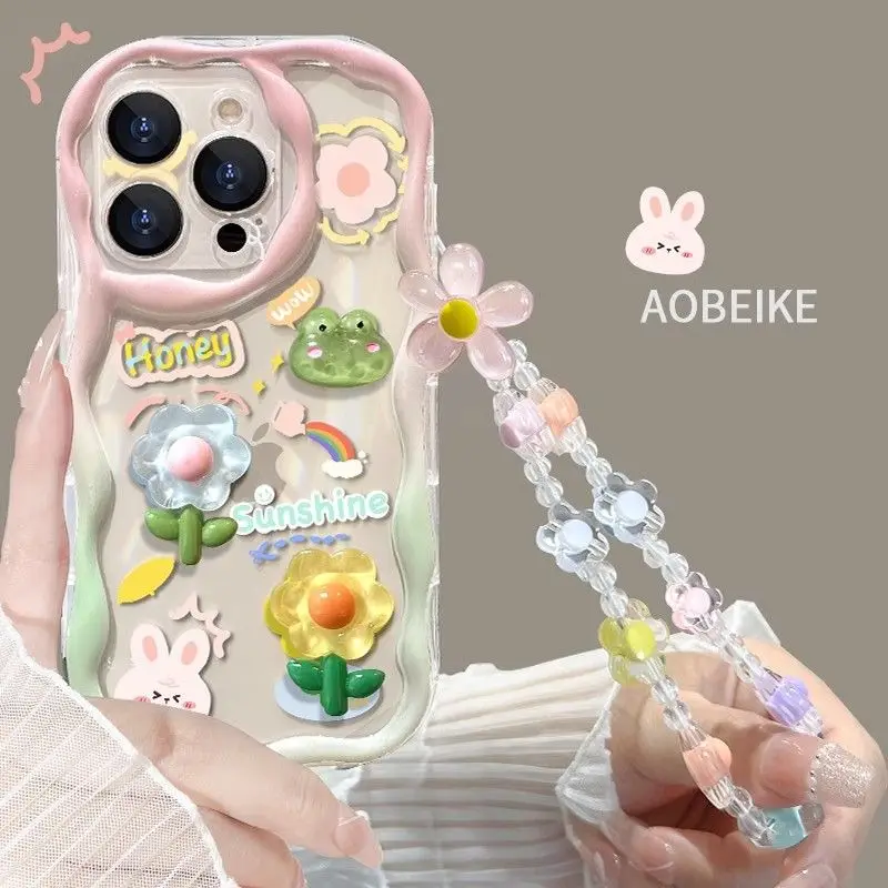 3D Pink Flower Chain Phone Case Cover