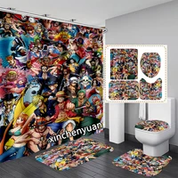phechion Anime One Piece 3D Print Waterproof Bathroom Shower Curtain Toilet Cover Mat Non-Slip Floor Mat (1/3/4Pcs) W61 2