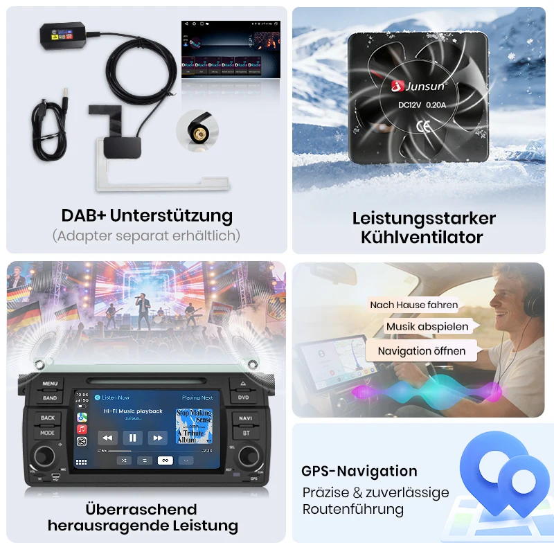 Radio para coche Junsun de 7 pulgadas con sistema Android para BMW E46 M3 318 320 325 330 335 1998-2006, inalámbrico para Apple CarPlay, pantalla IPS, reproductor multimedia estéreo, sistema inteligente para automóvil, 2 Din, autoradio, unidad principal, BT, 4G, WIFI, 8 núcleos, FM, AM, DSP, RDS, SWC, DAB+ 4