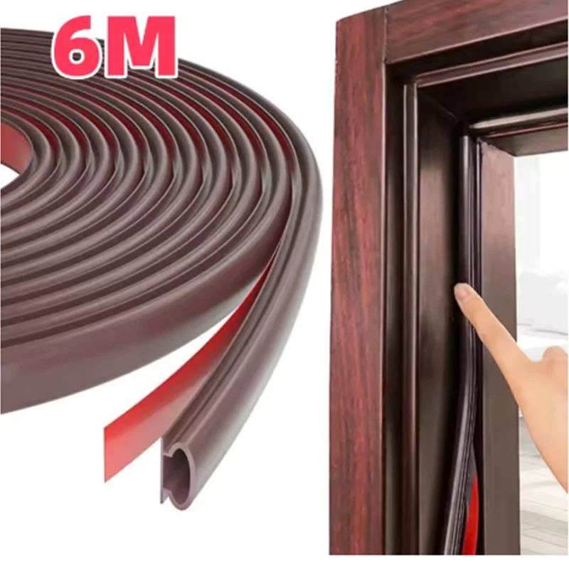 Weatherproof Soundproofing Self-Adhesive Door and Window Seal Strip - D-Shape, 6M Length