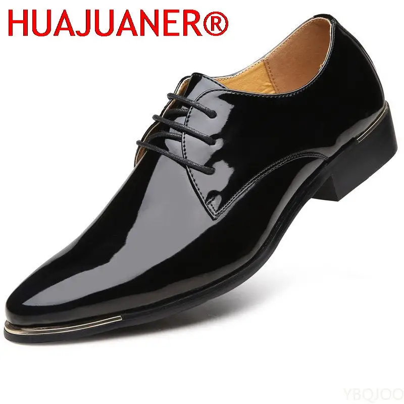 Men's Patent Leather Shoes White Wedding Shoes Size 38-48 Black Leather Soft Man Dress mens brogue shoes