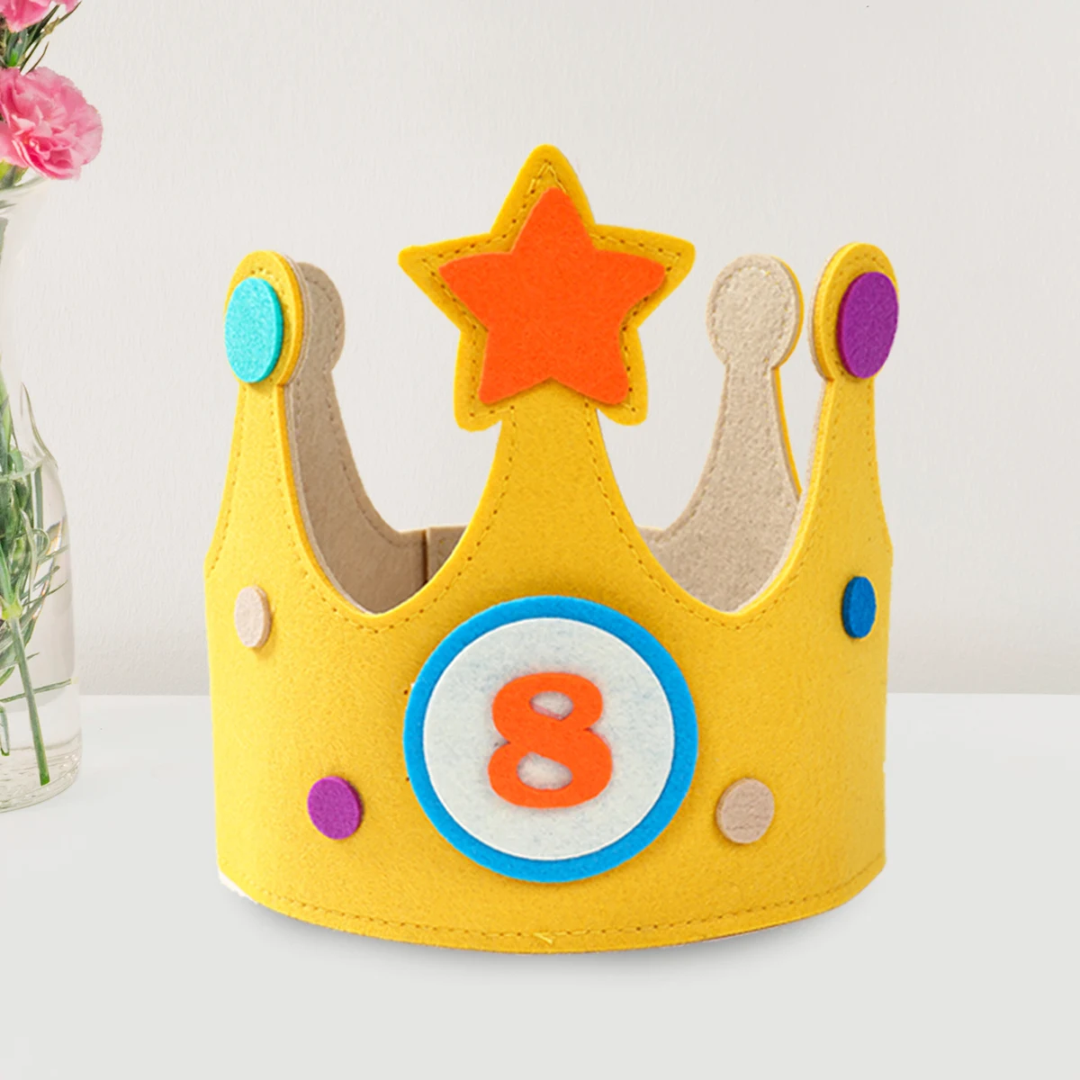 Yellow Felt Crown Birthday Hat Happy 1st-9th Birthday Party Decoration Kids Girl Boy 0-9 Year Old Party Hat Spplies