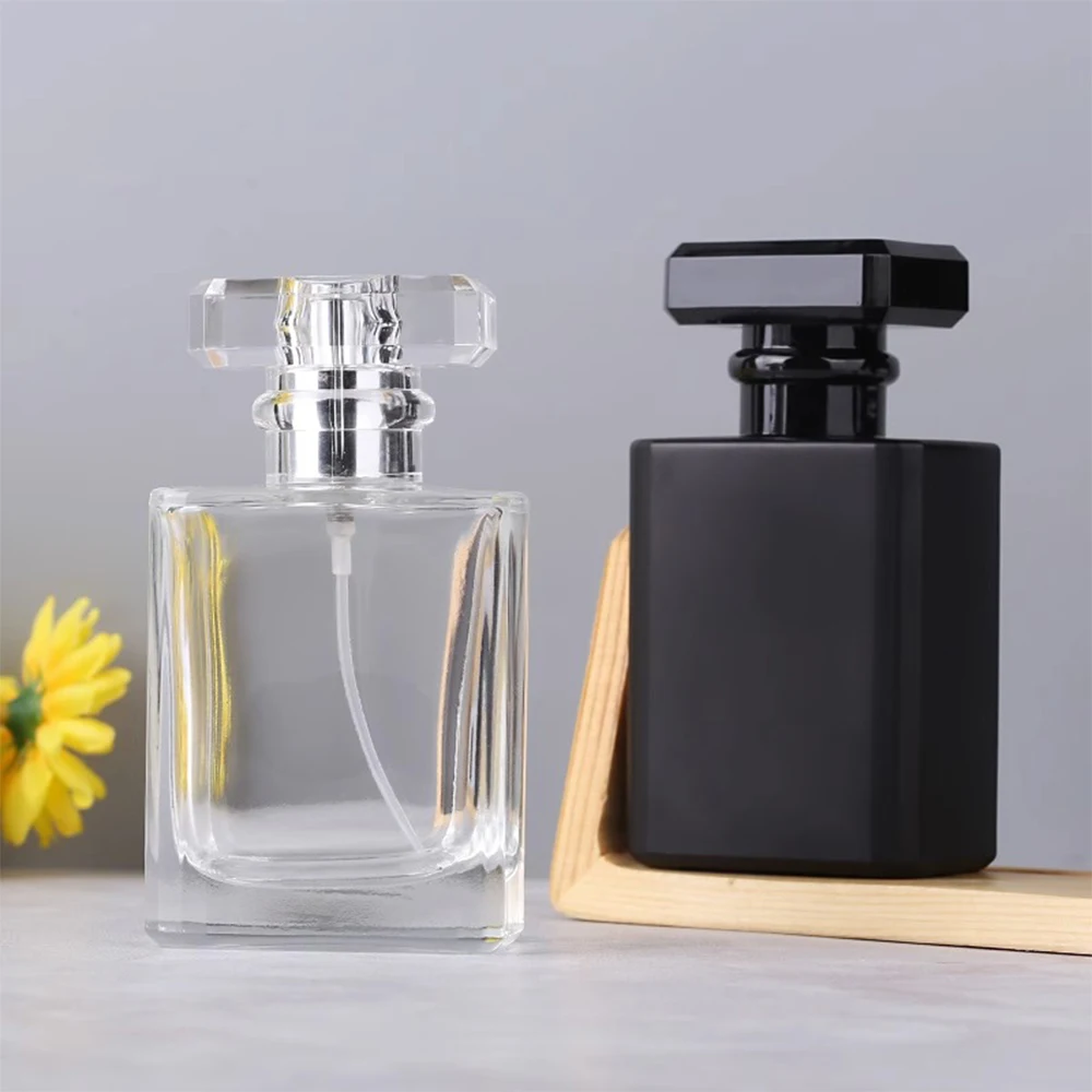 

30ml 50ml Glass Perfume Bottle Transparent Black Mist Spray Bottle Empty Perfume Vial Cosmetic Container for Travel