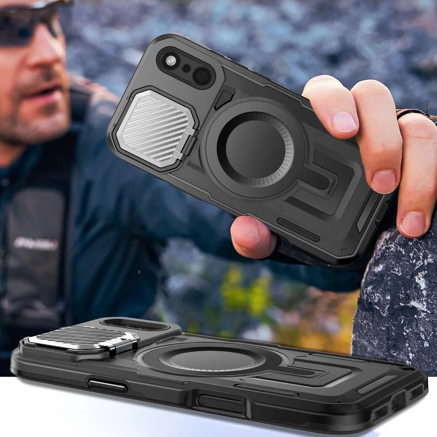 MagSafe Magnetic Protective Case with Lens Kickstand & Impact Resistance