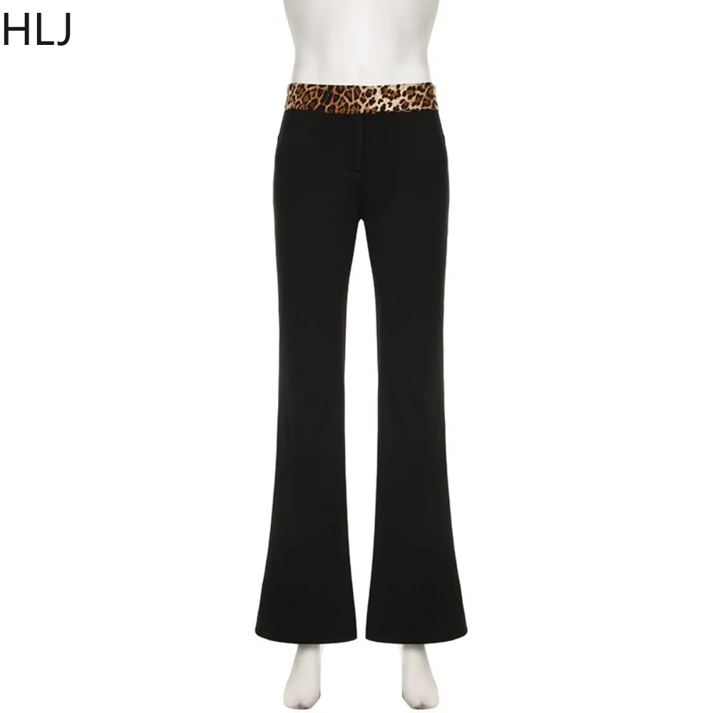 HLJ Fashion Leopard Splicing Flared Pants Two Piece Sets Women Off Shoulder Long Sleeve Top And Shorts Tracksuits Spring Outfits