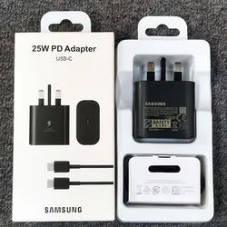 Samsung 25W Super Fast Charger UK Plug with PD Charging Adapter - Black - With 3A Cable
