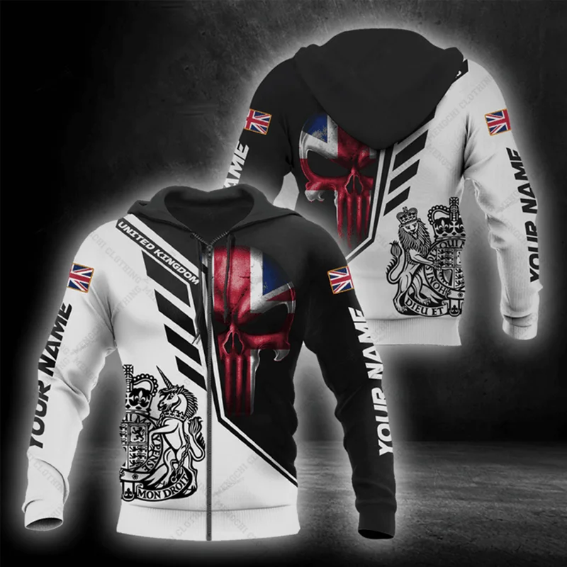 Nome Personalizzato Uk Wings Style Skull Pattern Felpe Con Cerniera Felpe Oversize Unisex Inverno Casual Streetwear Top Pullover