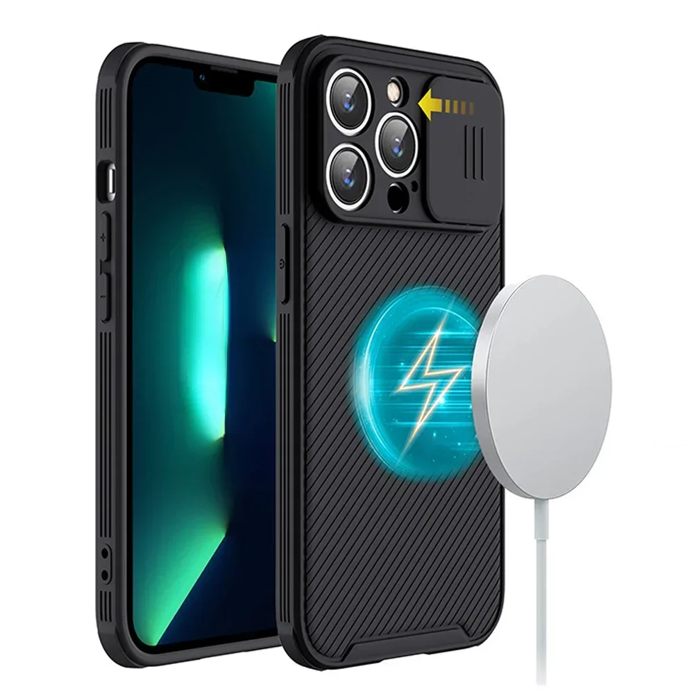 Magnetic Slide Lens Protection Case with Magsafe and Wireless Charging Compatibility - Soft Silicone Cover