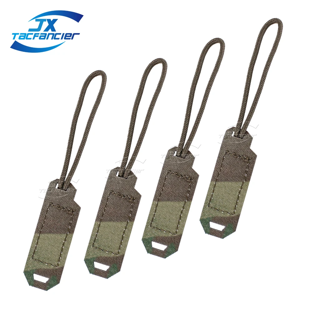 4PCS Tactical Zipper Pull Backpack Zipper Puller Tab Handle Cord Laser Cut Nylon Hook and Loop Attachment Hiking Bag Accessories