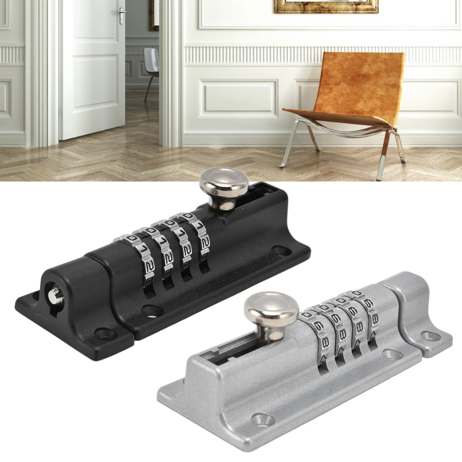 Combination Bolt Lock Stainless Steel 4 Digit Pin Code Door Combination Slide Latch Lock with Screwdriver Keyless Door Security