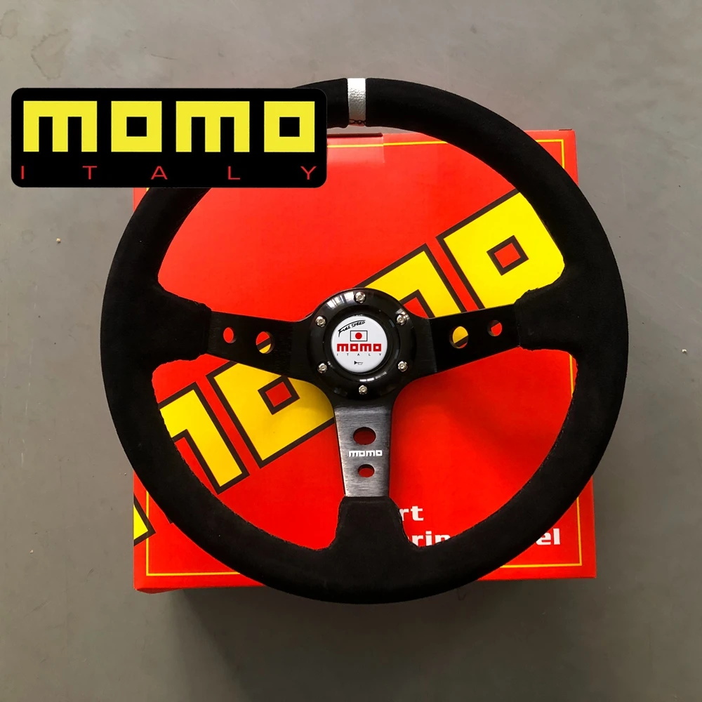 

350MM Universal Racing MOMO Steering Wheel Car Rally Drift Suede Leather MOMO JDM Steering Wheel Volantes For HONDA BMW TOYOTA
