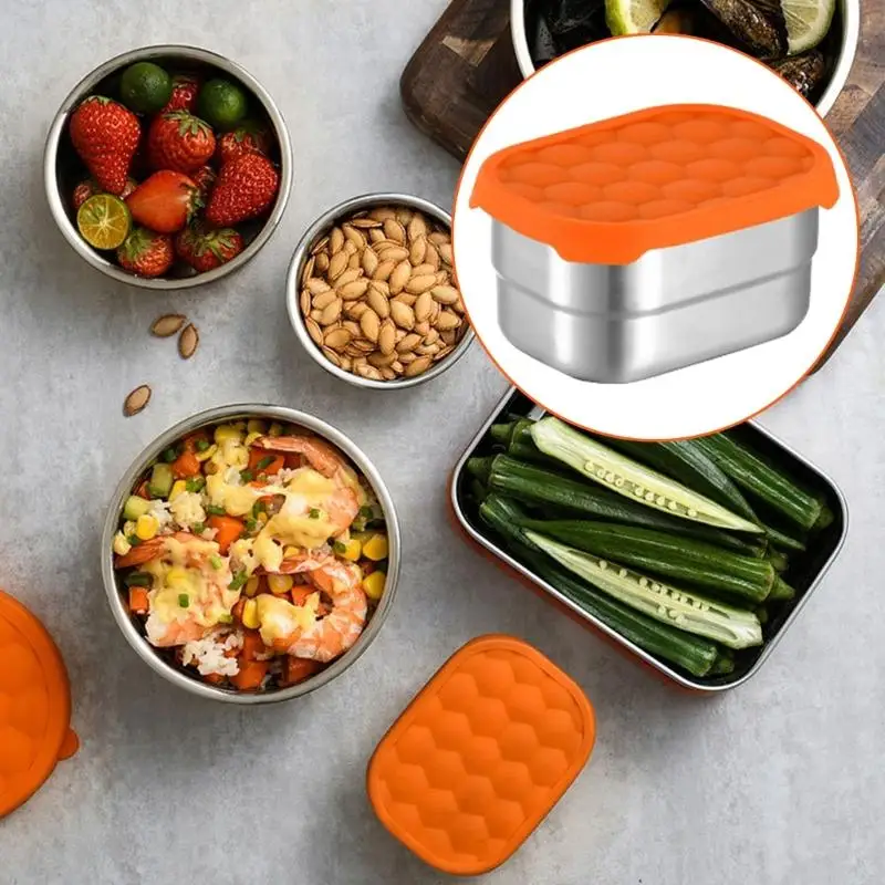 J60C 3 Pieces Stainless Steel Lunch Container Child Friendly Stainless Steel Lunch Box with Lid For Or Snacks