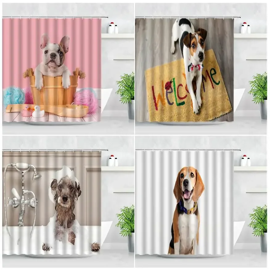 

Водонепроницаемая занавеска для душа в ванную комнату, s ткань с 3D рисунком смешных животных, собак, бульдогов, домашних животных, экраны для ванны, висячая занавеска, декор