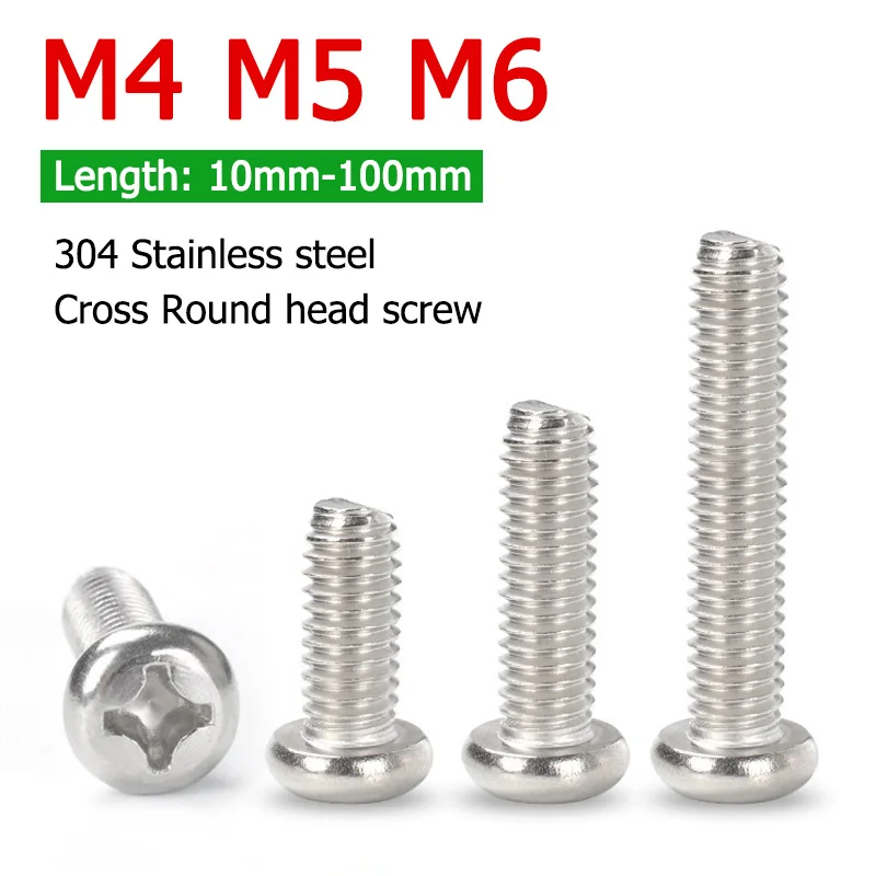 

5-50pcs M4 M5 M6 Cross Round Head Self Tapping Screw PM-type 304 Stainless Steel Phillips Pan Head Drilling Tail Length 10-100mm