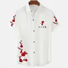 Pure White Simple Design Cherry Blossom Print Men's Casual Short Sleeve Shirt Summer Floral Casual Vacation Men's Top Oversized 3