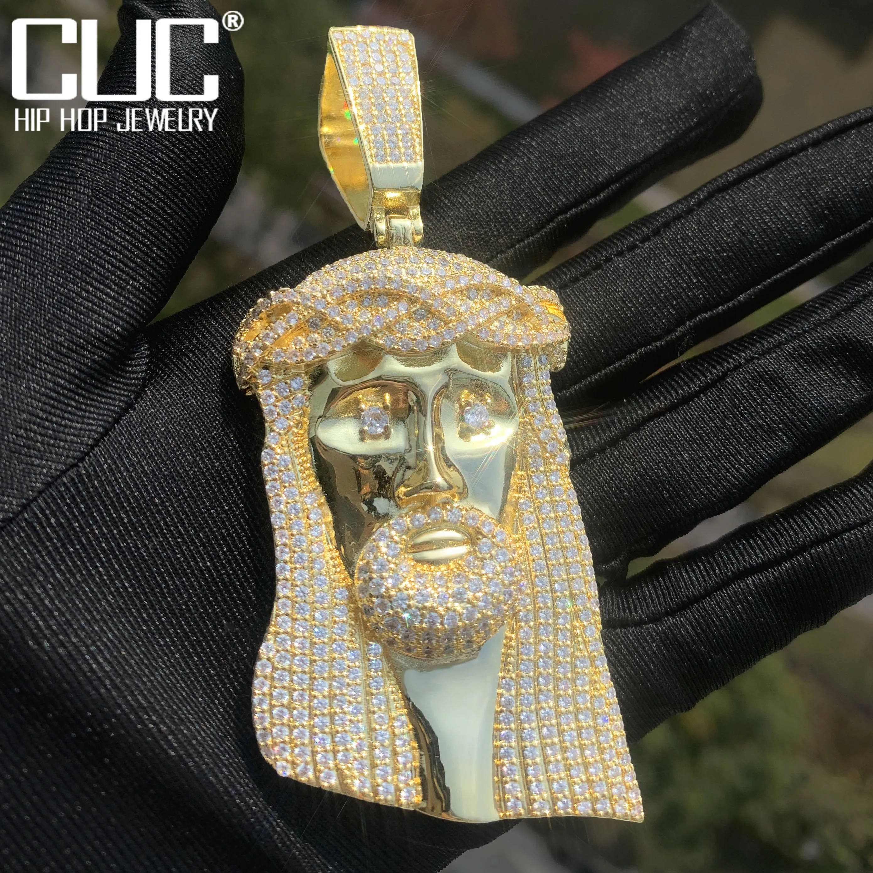 CUC Men Big Jesus Heard Pendant Gold Color HipHop Necklace