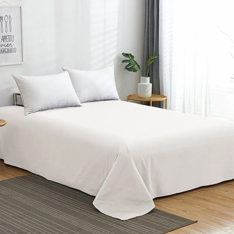 

Pure White Bedding Bed Sheet 100%Cotton Adult/Kids Soft Flat Sheet Home Textile Mattress Cover Double King Size No Pillowcases