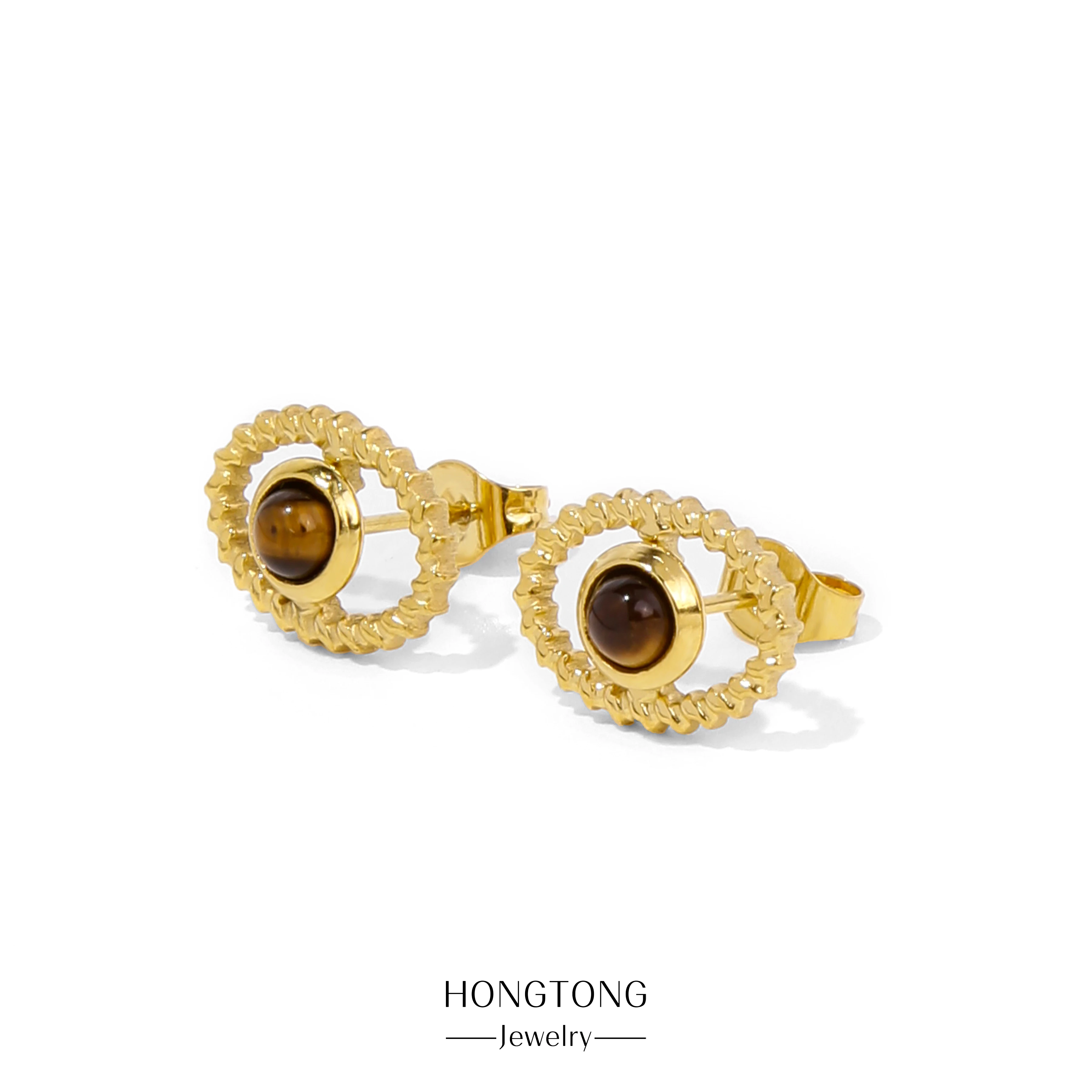 

HONGTONG новые модные серьги-гвоздики из нержавеющей стали золотого цвета металлические геометрические серьги оптовые аксессуары Бесплатная доставка
