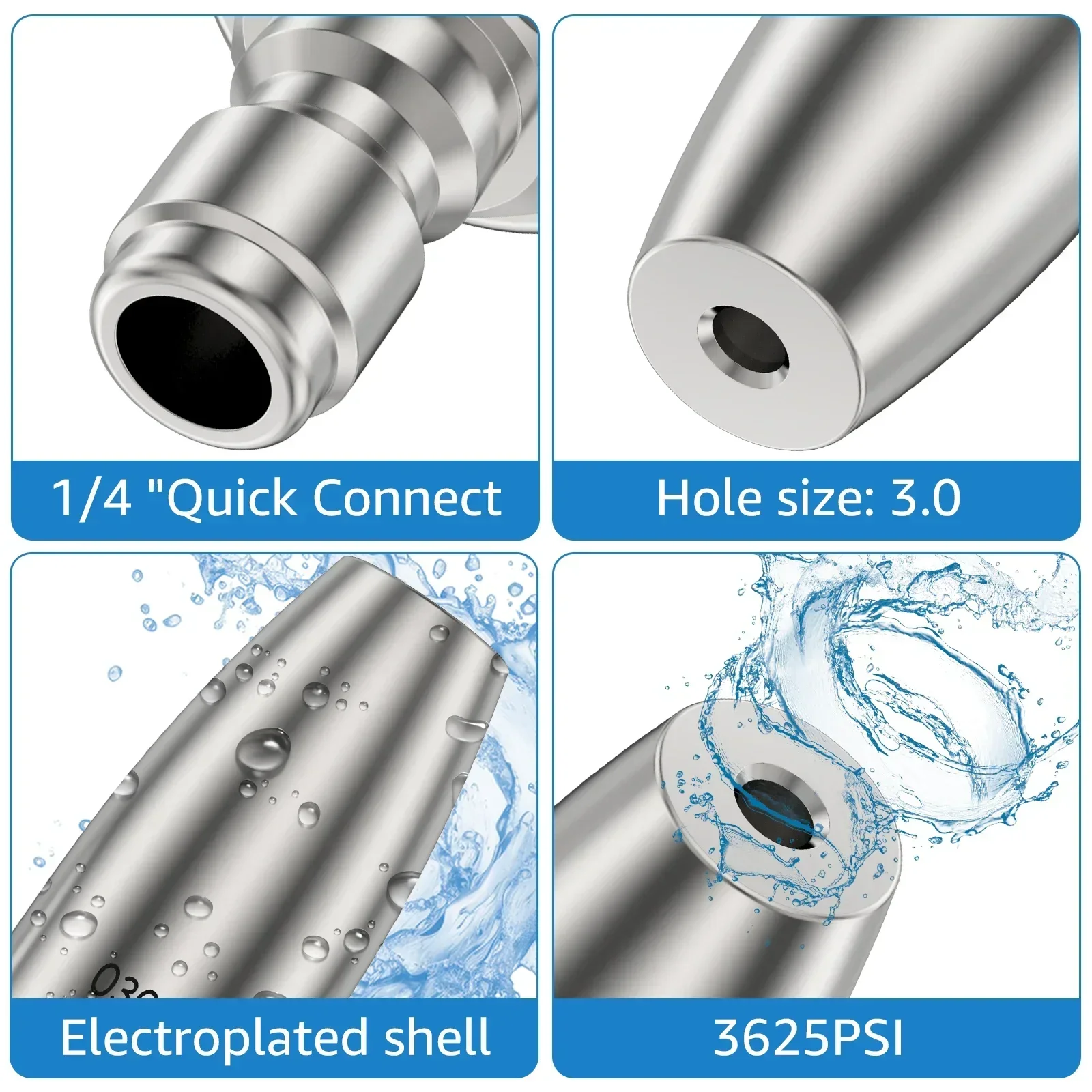 Pressure Washer 1/4inch Quick Connect Pressure Washer Tip Wear-Resistant Spray Nozzle Tip Stainless Steel Rotating Jet 3625PSI