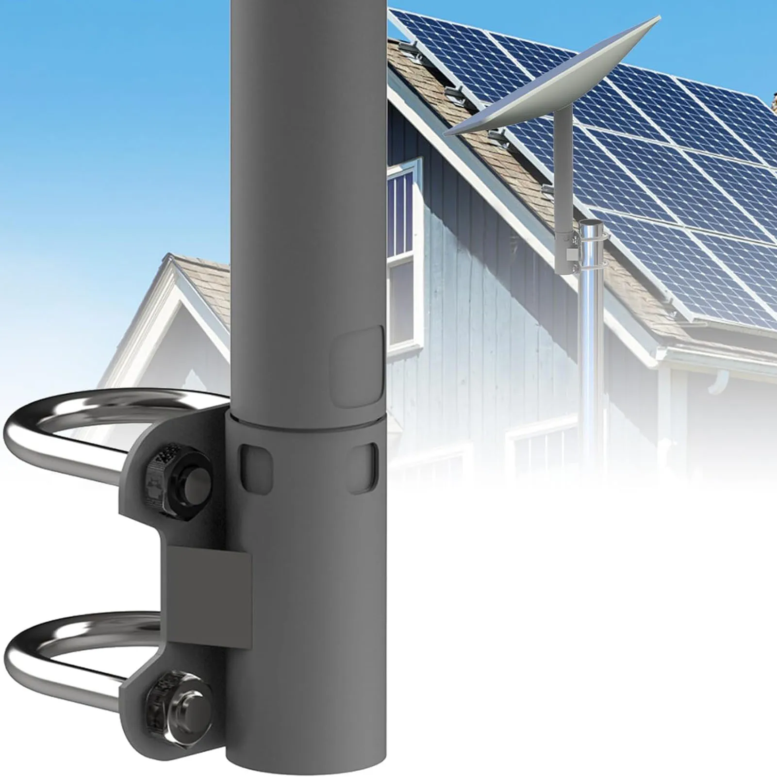 Aerial Mast Pipe Bracket Stainless Steel 30mm-50mm Adjustable U Shape Antenna Mounting Bracket Pole to Pipe Adapter For Starlink