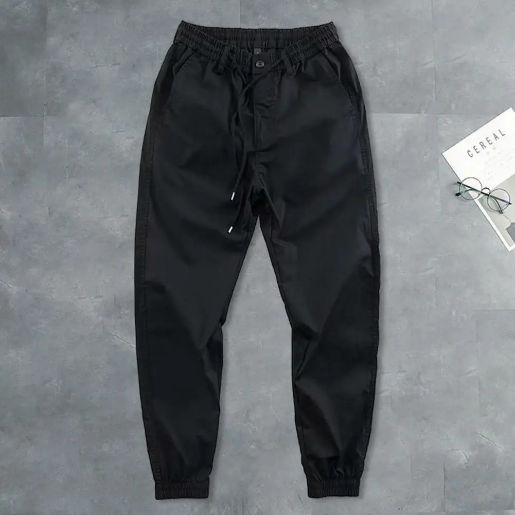 Men Long Sweatpants  Spring Autumn Elastic Waistband Drawstring Men Trousers Zipper Button Fly Casual Pants Streetwear