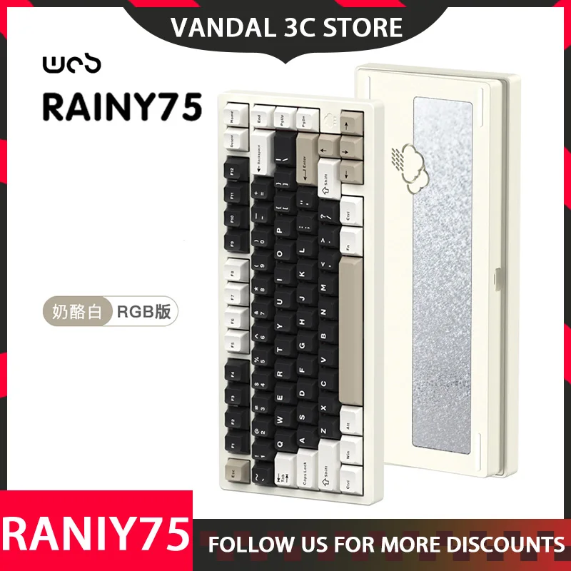 

Wob Rainy 75 механическая клавиатура Rainy75, три режима, беспроводные Bluetooth клавиатуры, Cnc, алюминиевая клавиатура для геймеров, прокладка, горячая замена Rgb