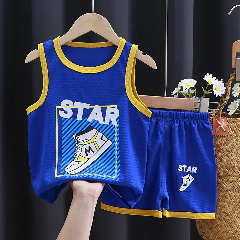 Kids Sports Suit Summer Boys Sports Sets Casual Fashion Trendy Two Pieces Outfits Children Trendy Vest + Shorts New Basketablle Sleeveless Clothes