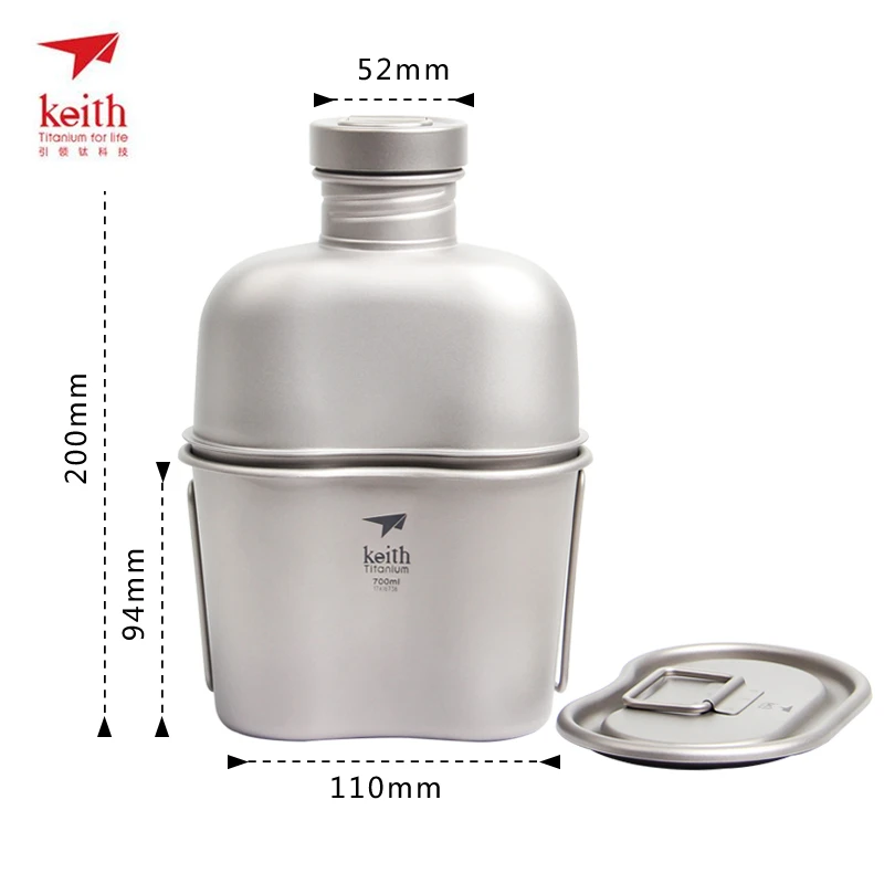 1100ml + 700ml KEITHทหารน้ำขวดชุดหม้อไทเทเนียมCanteenถ้วยกลางแจ้ง