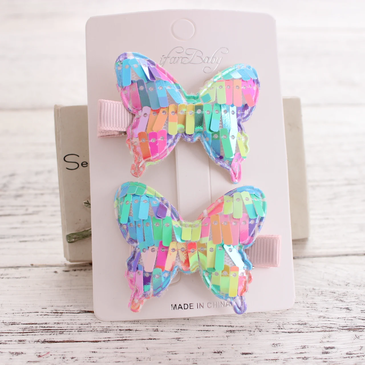 Barrette à Cheveux Papillon Avec Paillettes Et Dentelle - Couleurs Jaune Et Rose - Neuf