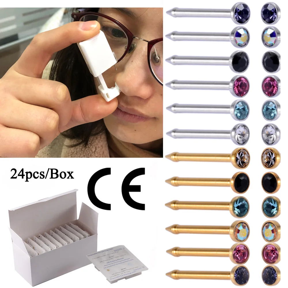 24PCS Disposable Nose Piercing Units Body Jewelry Nose Bone
