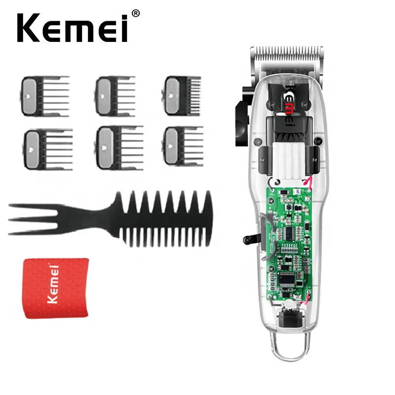 

Перезаряжаемая машинка для стрижки волос Kemei Парикмахерская Машинка для стрижки волос Беспроводная электрическая регулируемая машинка для стрижки волос с прозрачной крышкой