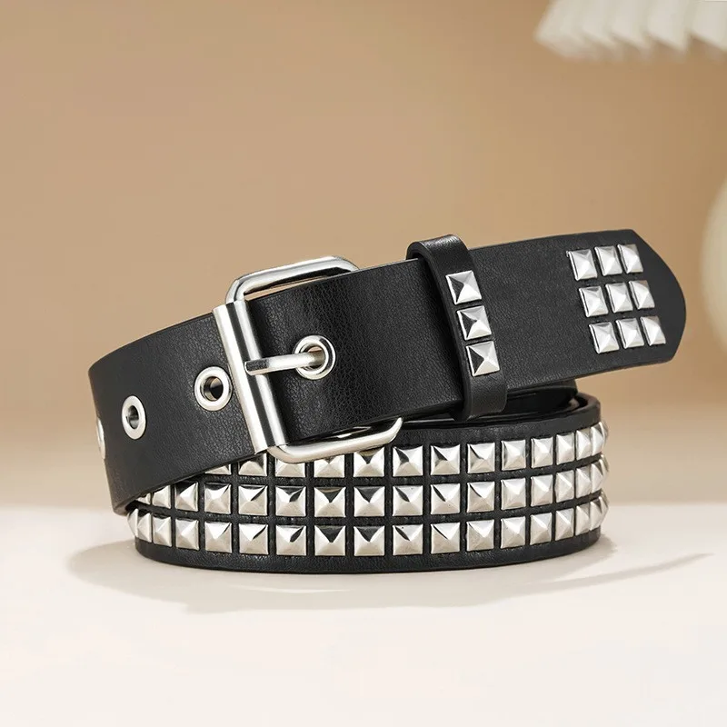 

New Punk Pyramid Subculture Gothic Square Bead Rivet Belt Female