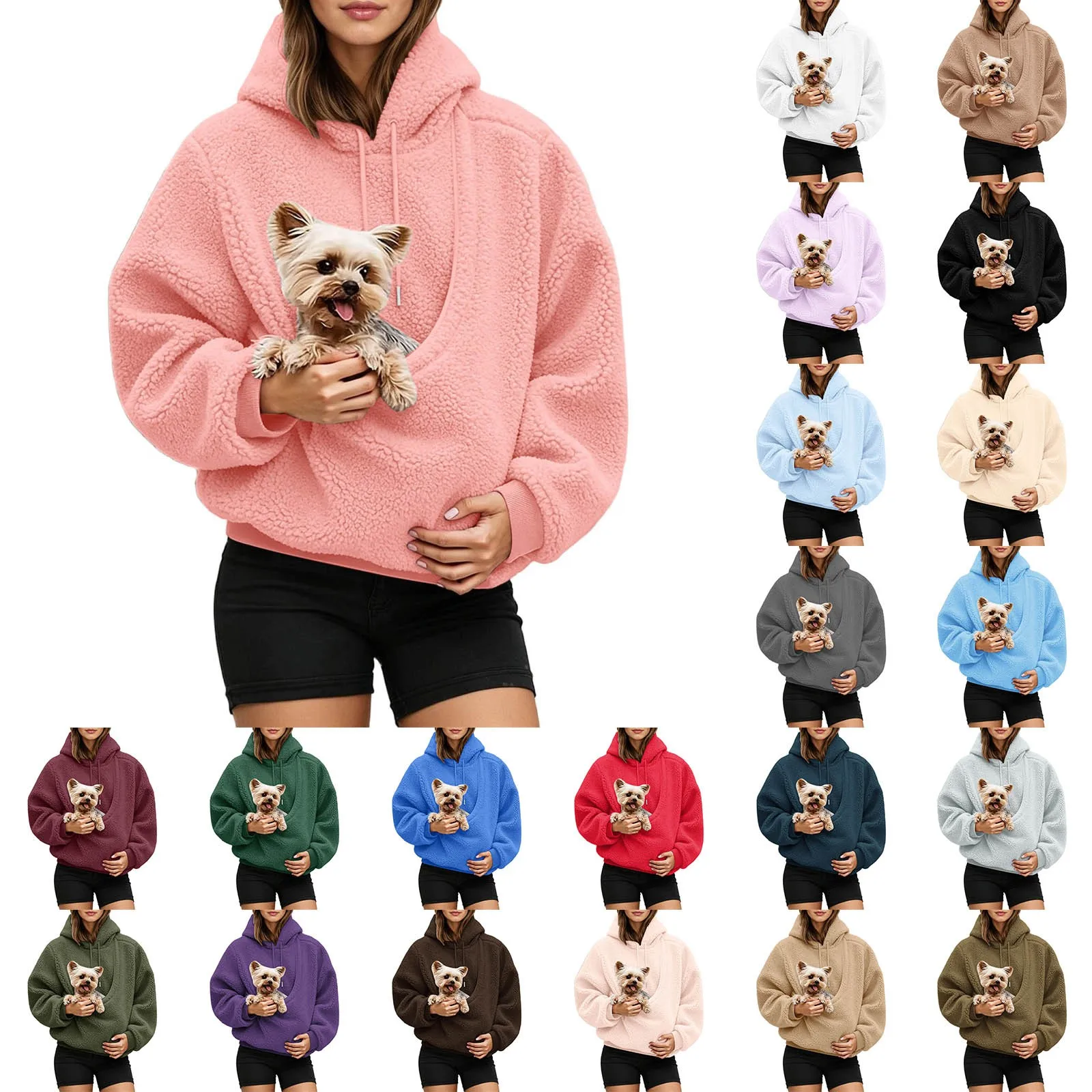 Unisex Fall And Winter Casual Fleece Solid Color Pet Pocket Hooded Sweatshirt Funny Pullover Sleeve Hoodie