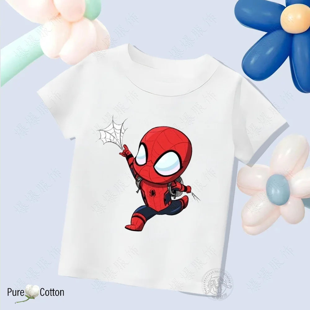 어린이용 순면 티, 캐주얼 의류, 남아용 프린트 레트로 스파이더맨, 편안한 반팔 상의, 여름