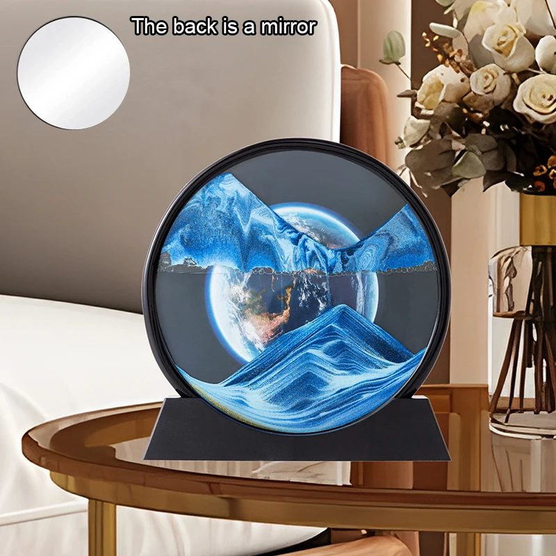 

Sandscape Moving Sand Art Picture Earth Deep Sea Landscape Quicksand 3D Round Hourglass Flowing Sand Frame Painting Home Decor