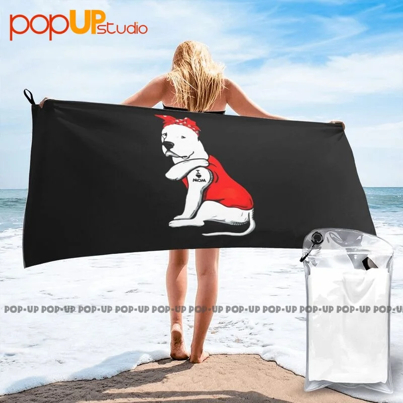 Dogo Argentino Dog Tattoo I Love Mom Quick Dry Towel New Bathrobe Microfiber Personalized