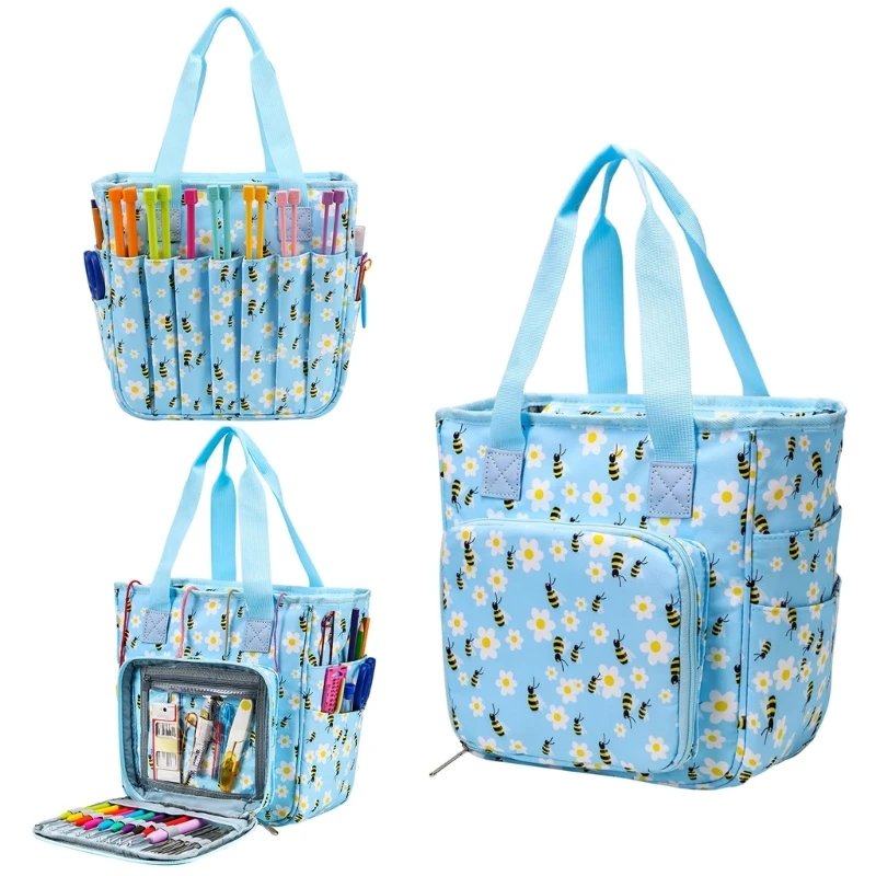 Yarn Storage Bag with Compartments for Crochet Hooks, Knitting Needle