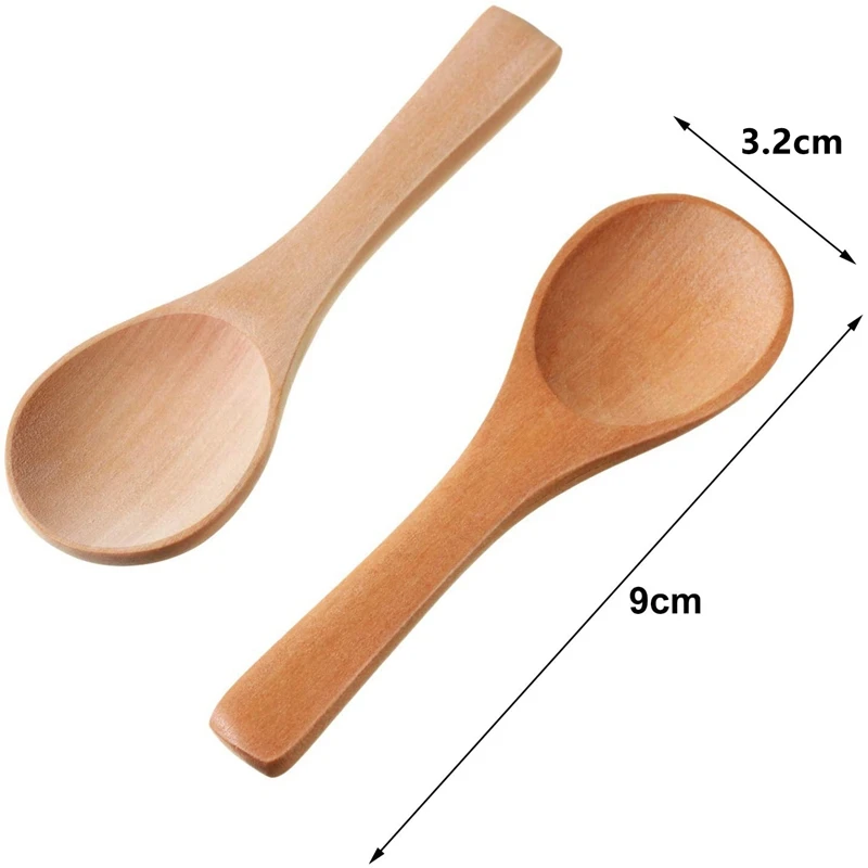 Small Wooden Spoons Mini Tasting Spoons Condiments Salt Spoons For Kitchen Cooking Seasoning Oil Coffee Tea Sugar 90Pcs