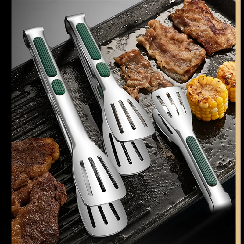 Food Tongs Non-Slip Stainless Steel Food Tongs Meat Salad Bread Serving Clip Barbecue Grill Buffet Clamp Cooking Tools Kitchen Accessories