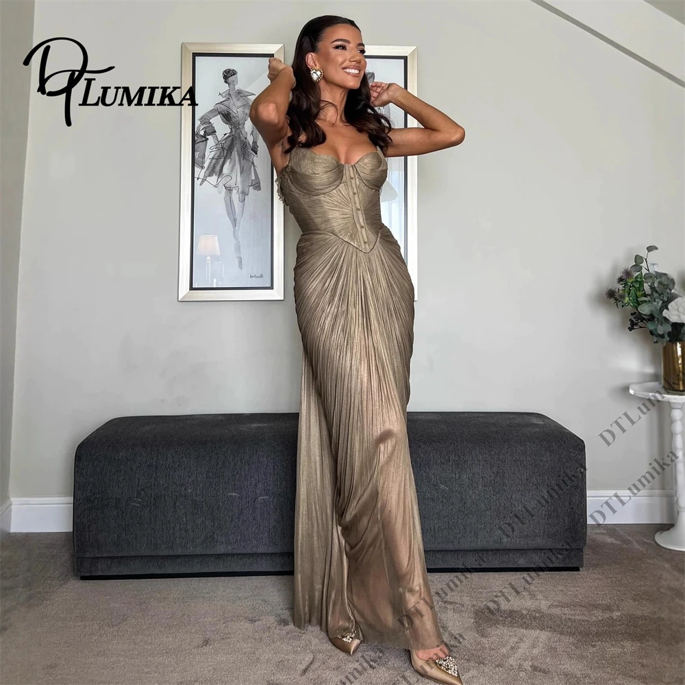 DTLumika Women’s Strapless Ruched Metallic Gold Party Dresses Slim Fit Mermaid Gown for Evening Dinner Wedding Red Carpet