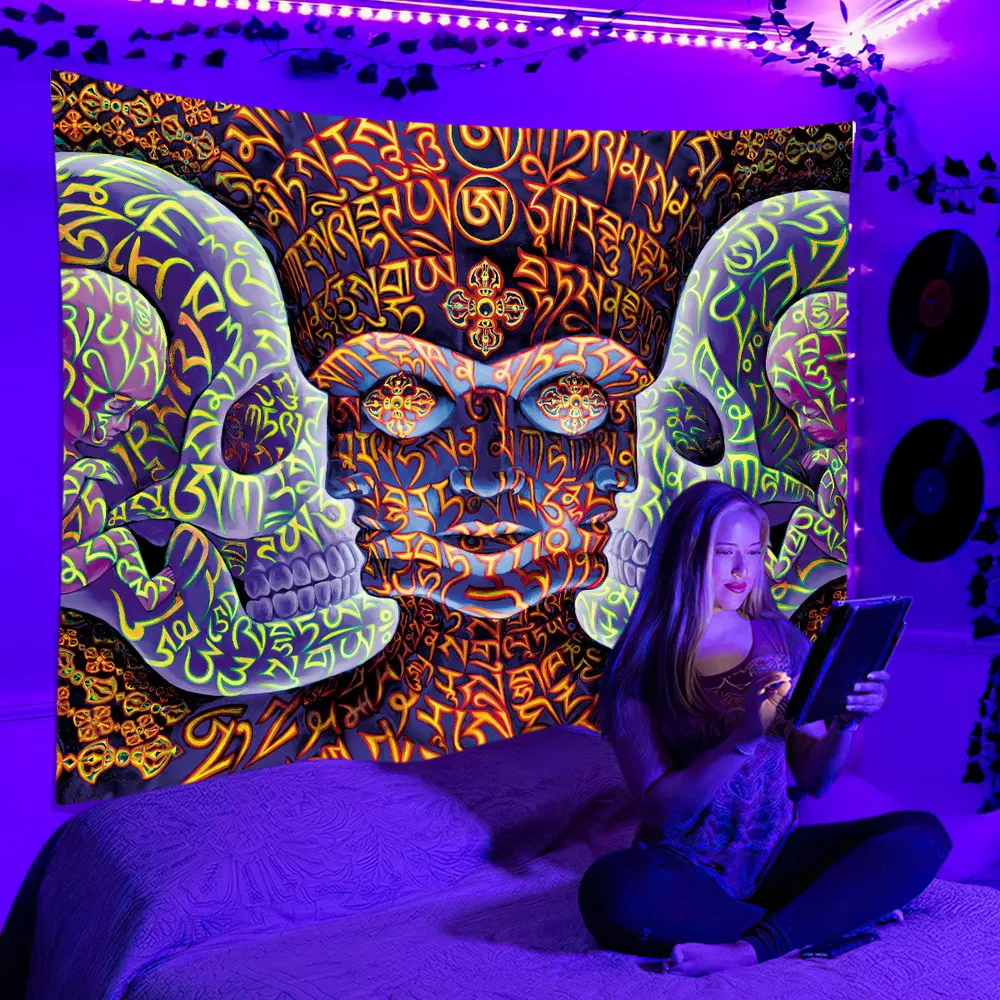 Fluorescent Tapestry UV Psychedelic Aesthetic Wall Hanging tapestry decorations For Bedroom Dorm Independent Room Decoration