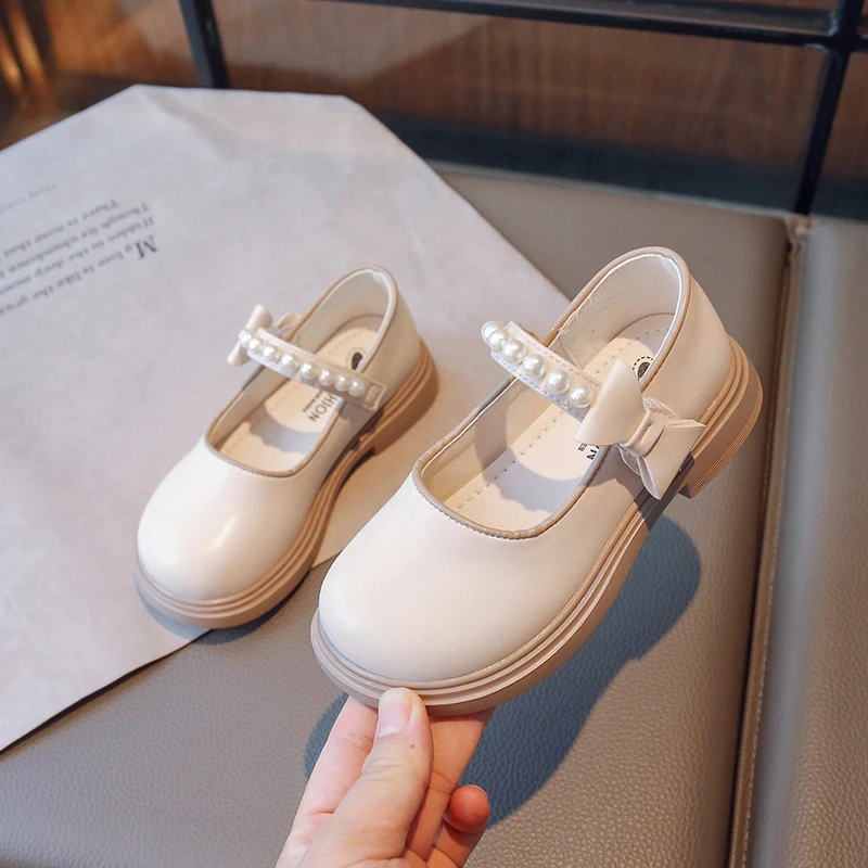 

2023 Kids Fashion Girls Loafers for Party Wedding Shows PU Color Matching Soft Children Leather Shoes Bow Round-toe Versatile