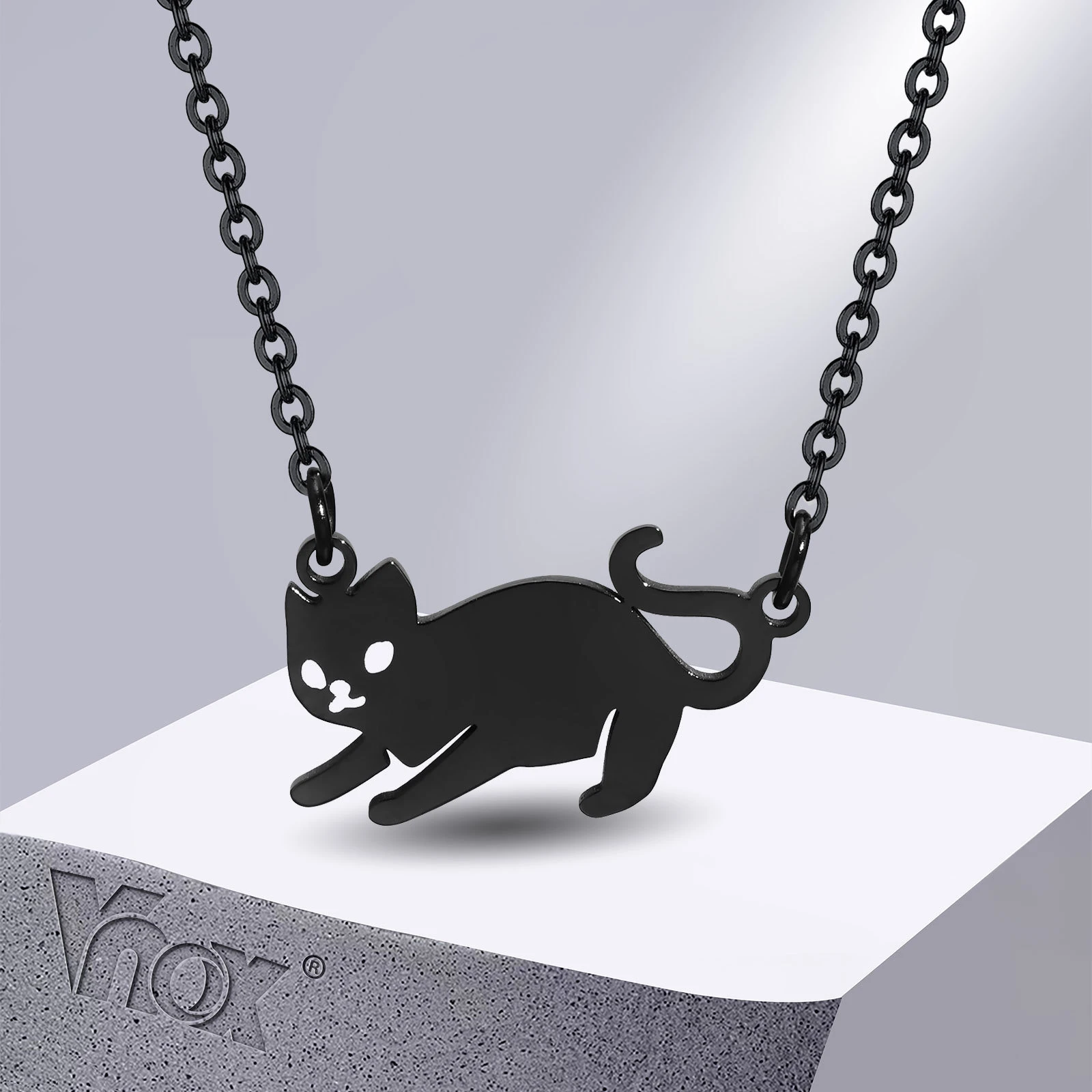 Vnox New Fashion Cute Black Cat Necklaces For Men Women, Black
