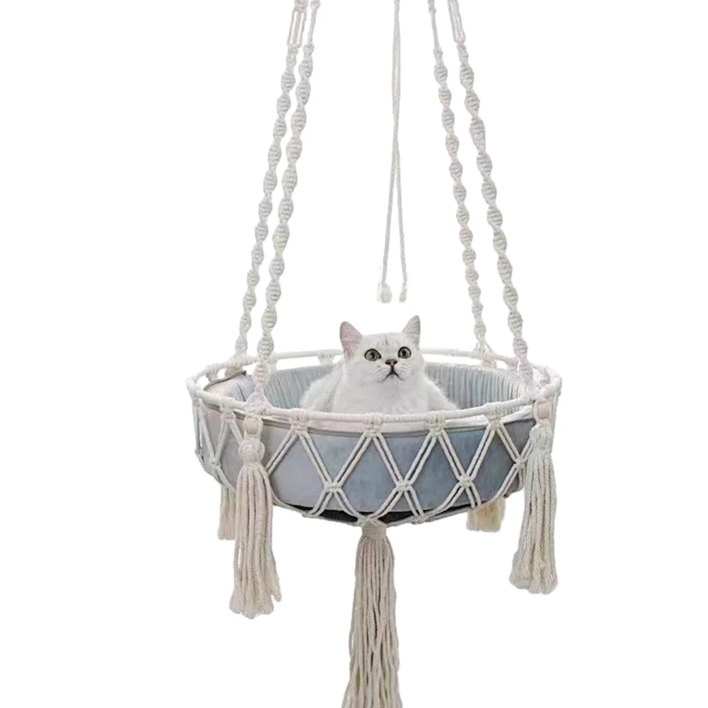 

Hanging Cat Hammock Bed Cat Swing Bed Funny Boho Handwoven Round Cat Nest Toy For Indoor Cats 30CM/40CM/50CM