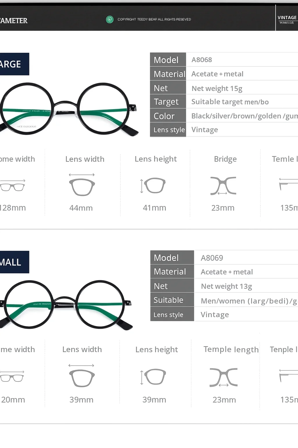 1pc Runde Lesebrille für Männer Professor Leser Vintage Brillen Ultraleicht Metall Computer Reader Anti Blaues Licht Gläser – Detail 6