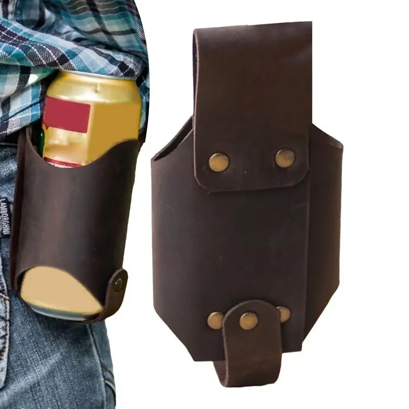 

Water Bottle Holster PU Leather Beer Belt Holder Cool Beer Accessories Hands-Free Drink Waist Bag for Picnic Outdoor Barbecue