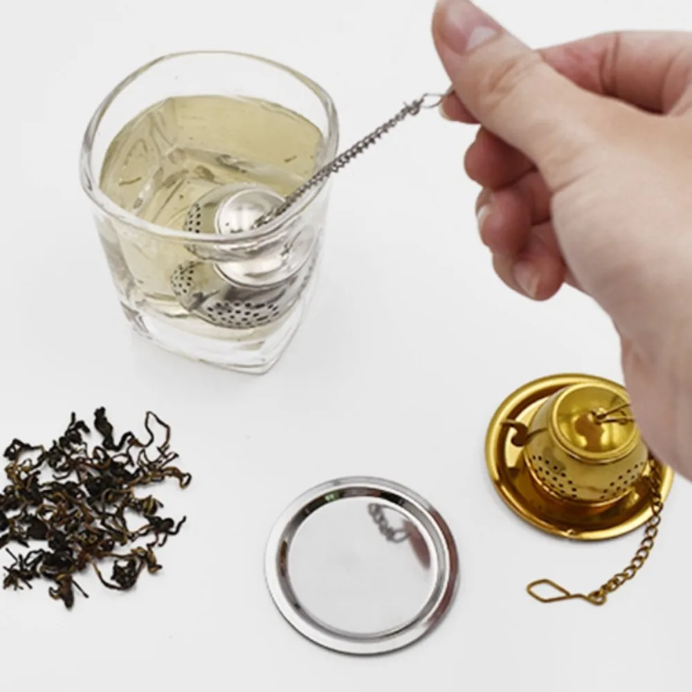 Tea Strainer Teapot Shape Loose Tea Infuser Stainless Steel Strainer Herbal Spice Filter With Dish Filter Teaware Accessories
