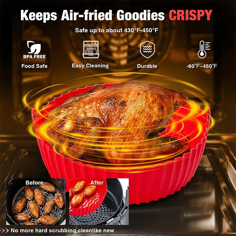 LMETJMA Silicone Air Fryer Liners Reusable Air Fryer Basket Round Replacement of Parchment Paper Liners Pot JT121