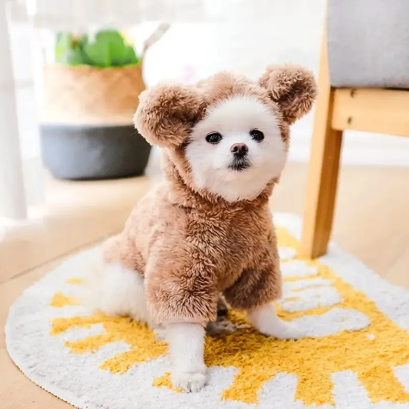 Winter Dog Coat Puppy Warm Fleece Hoodies Cute Bear Design Pet Jumpsuit Soft Pet Clothes Dog Cats Teddy